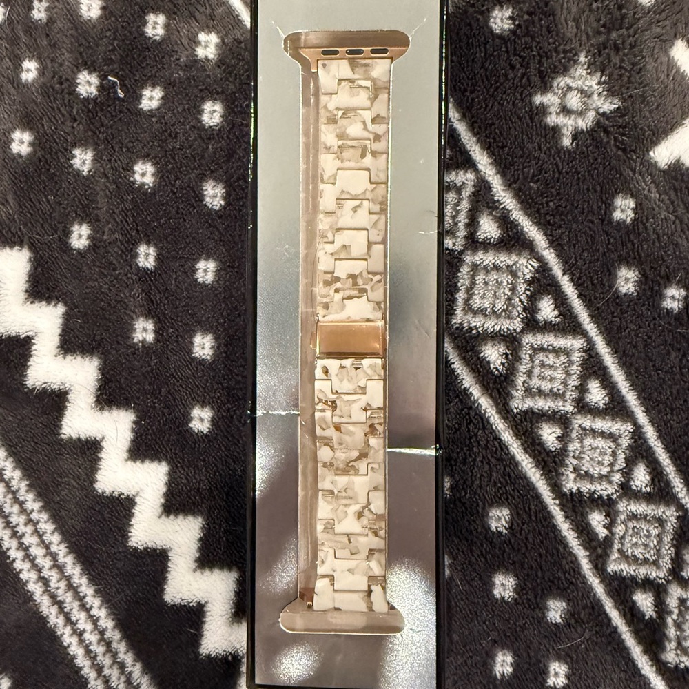 White marble resin Apple Watch band with rose gold